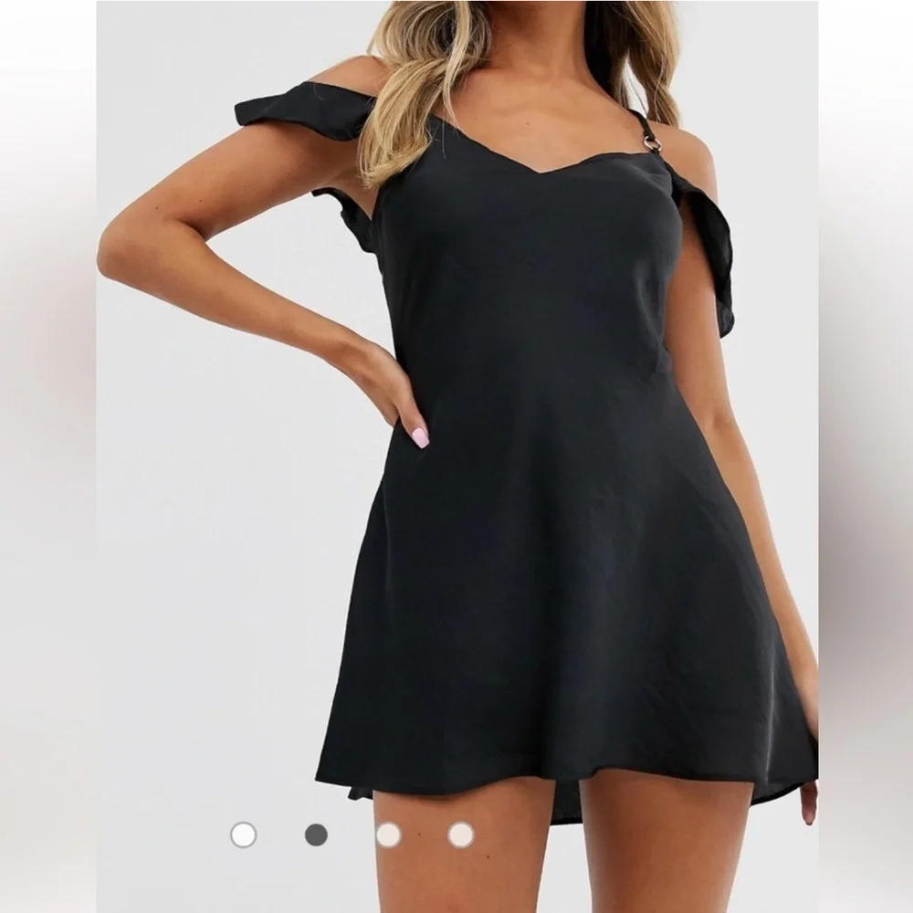 Free People Black Satin Ruffled Mini Dress Size Large L